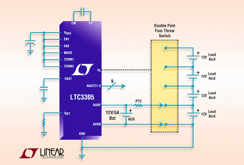 Stand-Alone lead-acid battery balancing IC handles up to four 12V batteries in series 